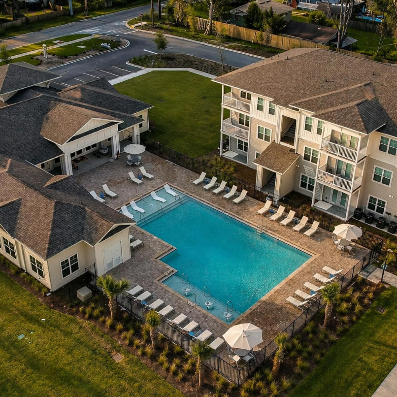a high angle view of a swimming pool
