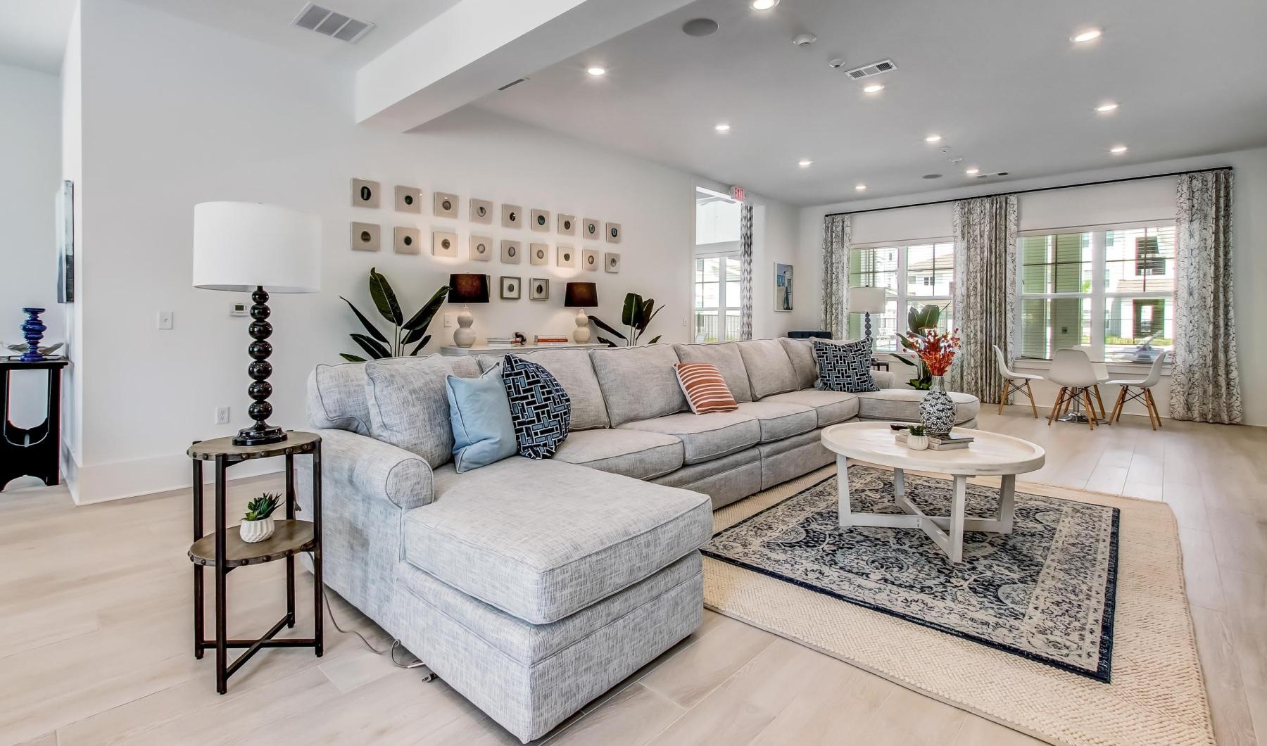 large sectional in bright clubhouse