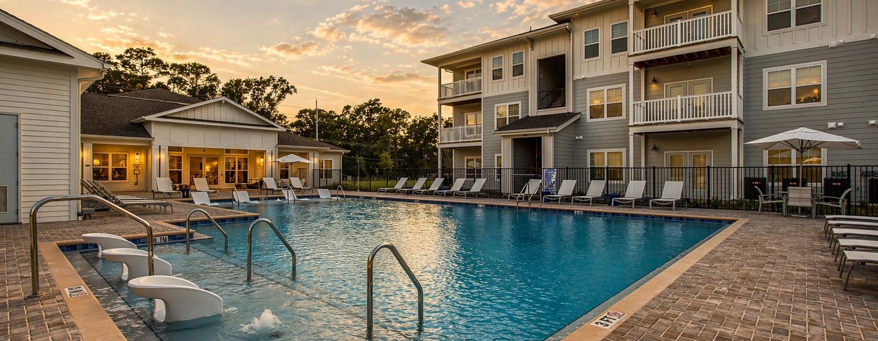 a pool in a courtyard