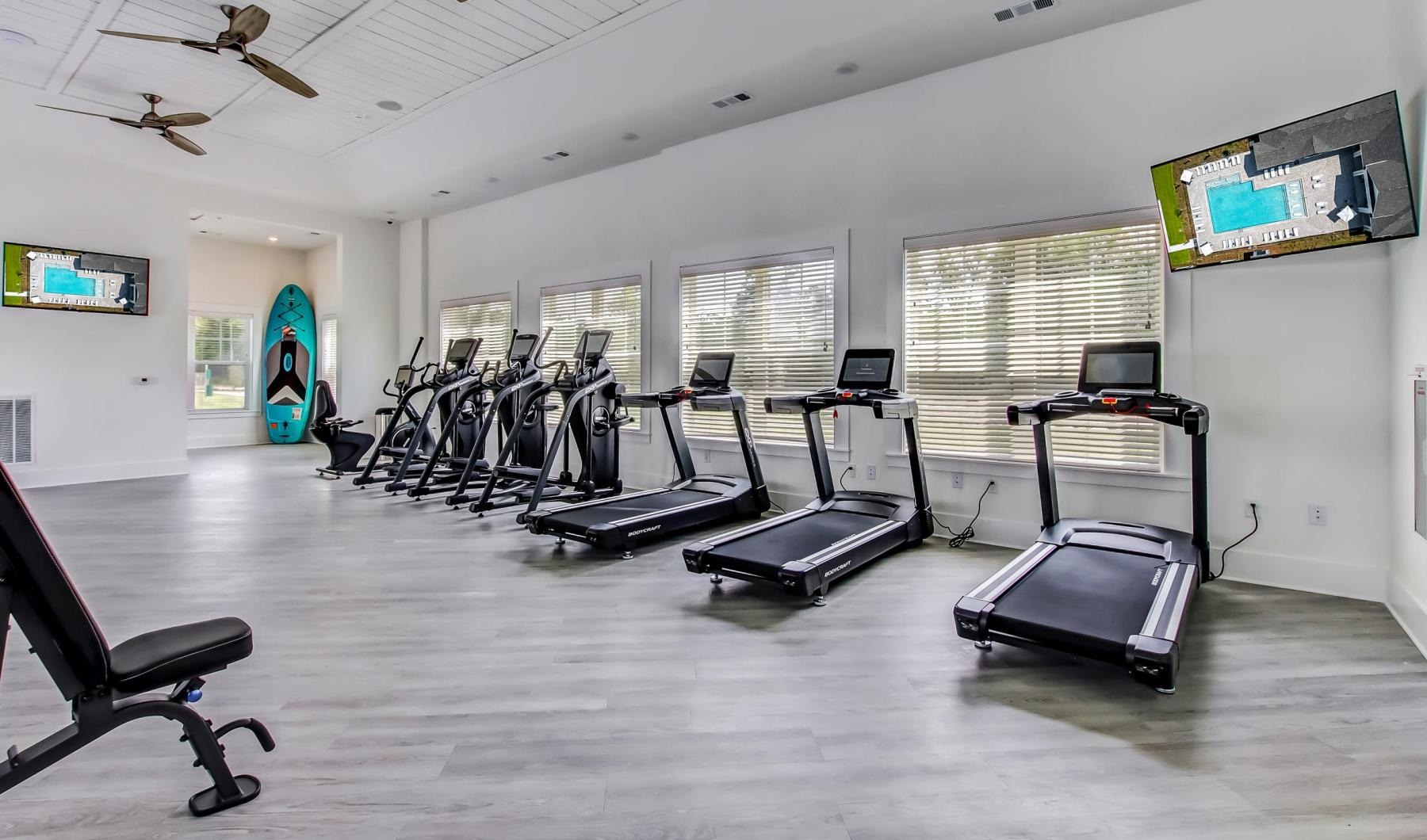 a gym with exercise equipment
